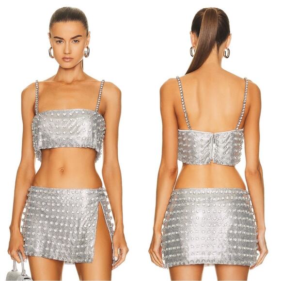 Retrofete Kauren Crystal Embellished Chainmail Crop Top Size Small - Picture 2 of 13